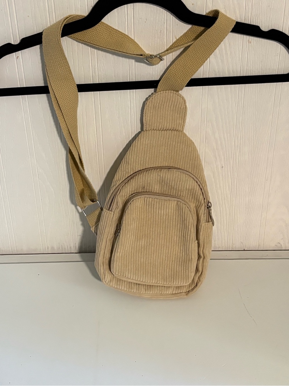 Beige Corduroy Sling Bag - Casual Crossbody. Never used